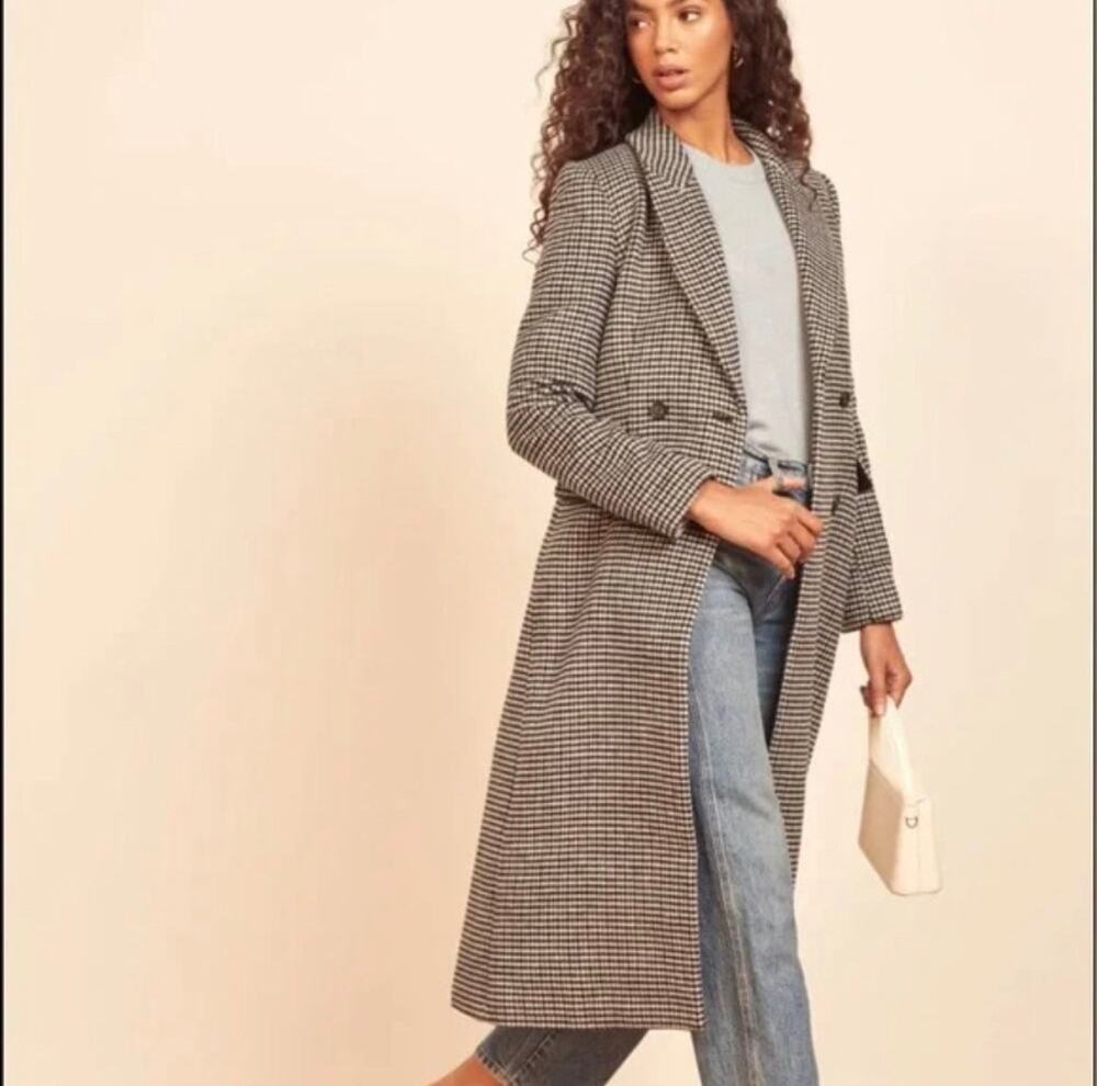 Reformation Baker Coat Houndstooth Gray Size XS — Like New